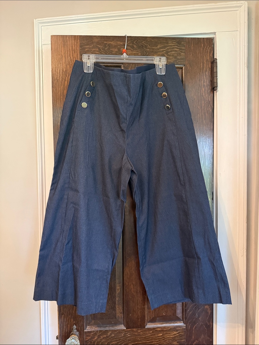INC International Concepts Navy Sailor-Button Wide Leg Trousers